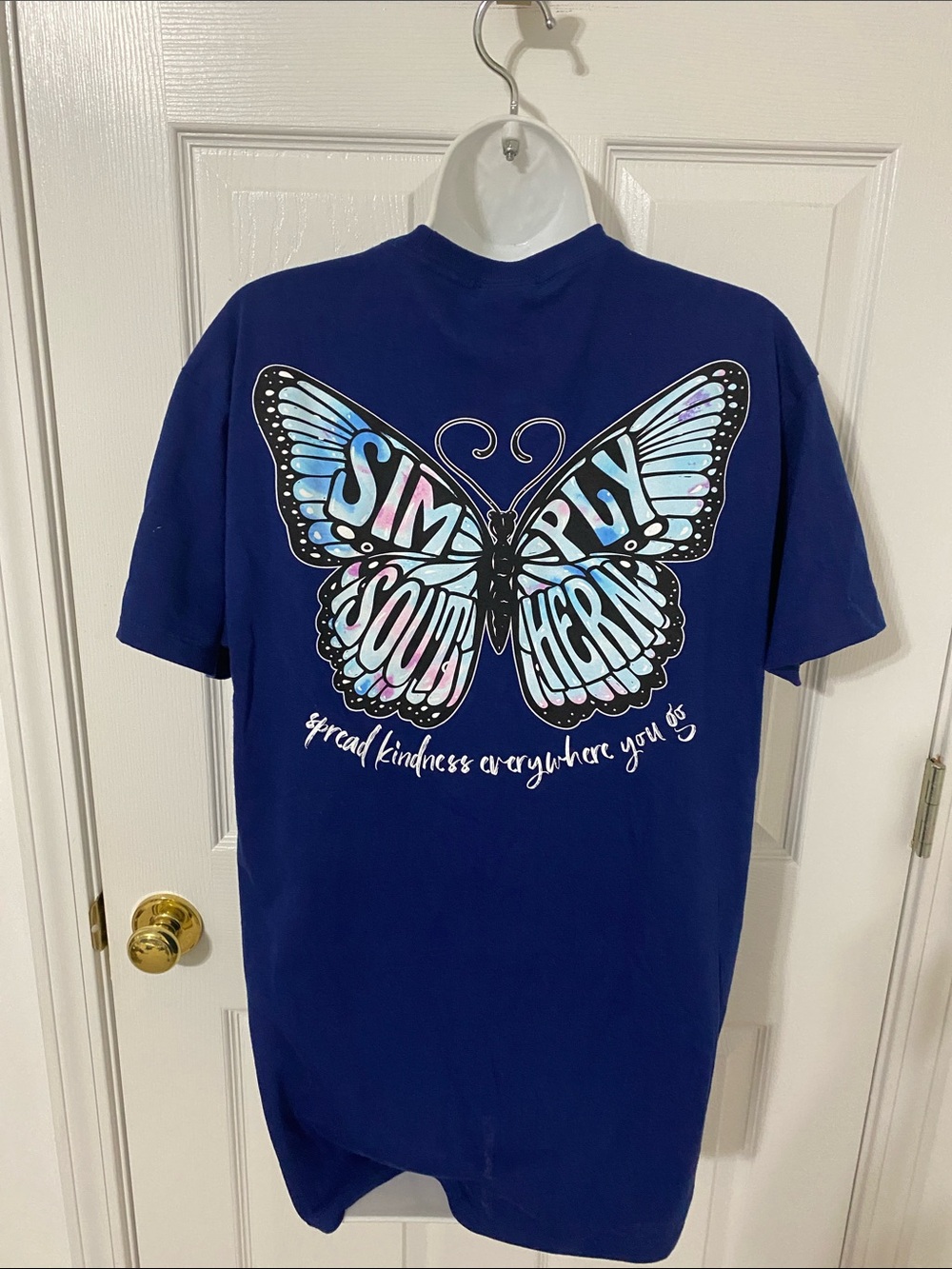 New Simply Southern Blue Short-Sleeve Logo Tee with Butterfly